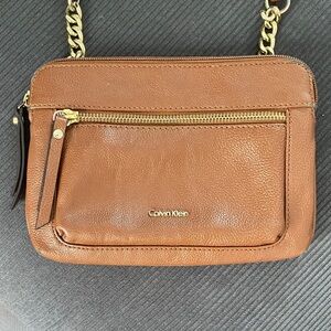 Calvin Klein Tan Crossbody Bag with Gold Accents